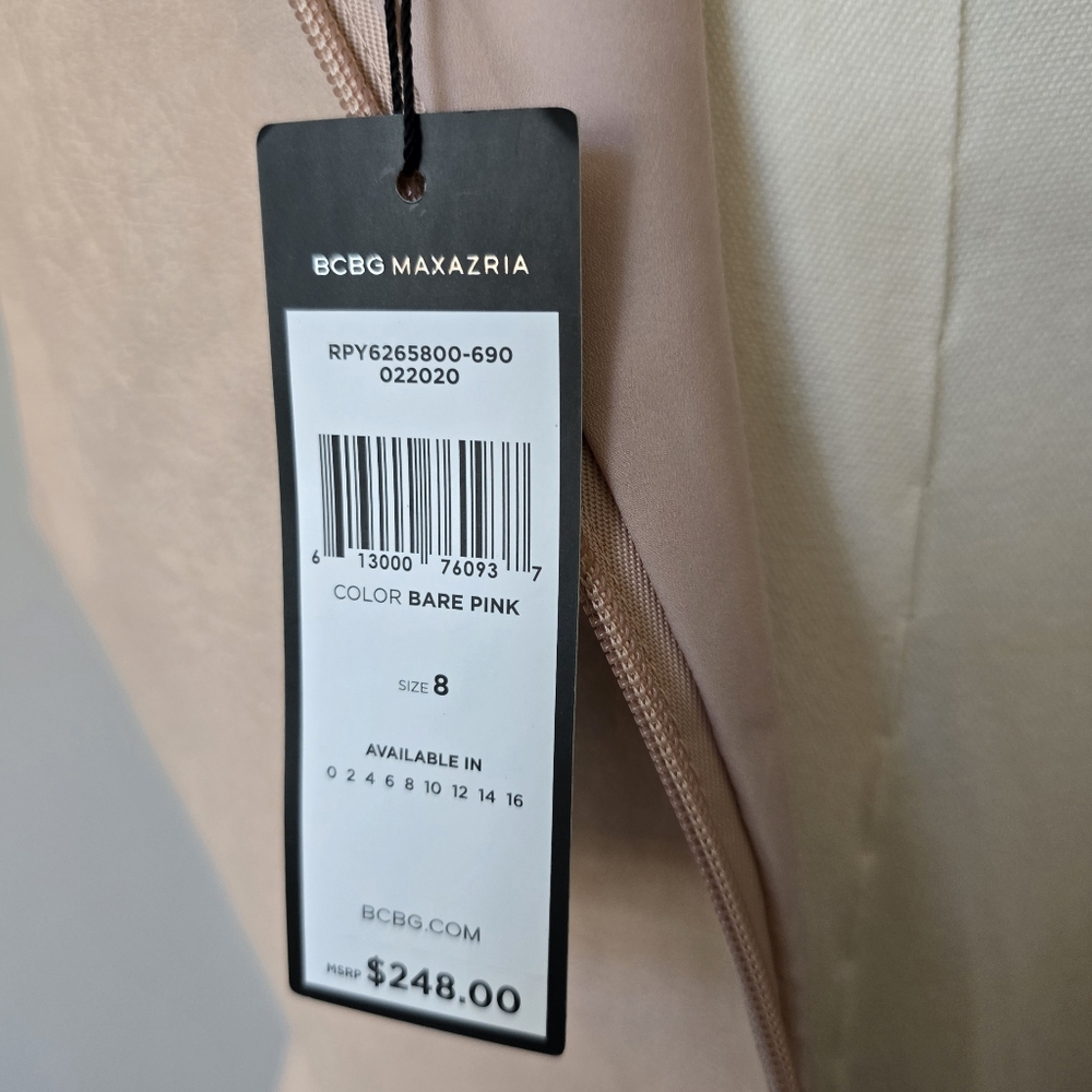 BCBGMaxAzria | Size 8 | Faux Leather Mock Neck Bare Pink Sheath Dress - Picture 9 of 14